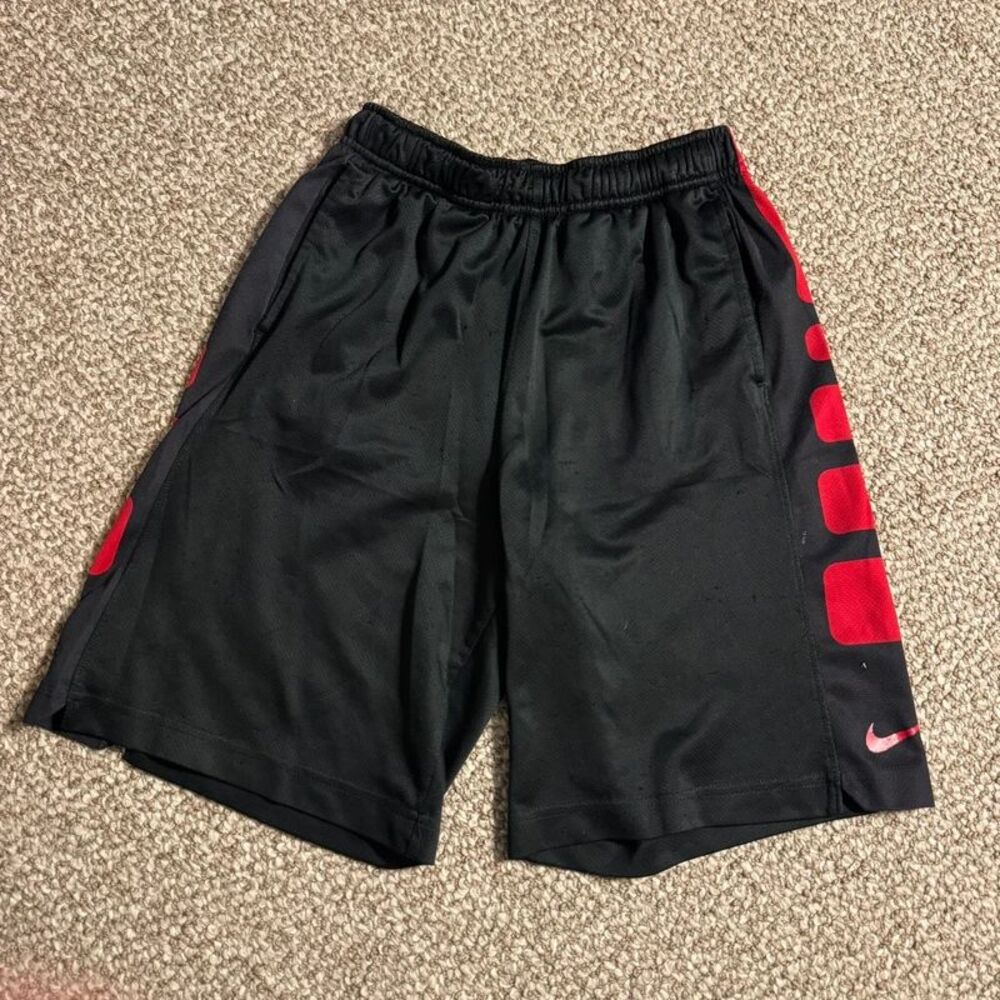 Nike Dri-Fit Basketball Shorts Boys Youth Kids Medium Black Red Elite Side Print